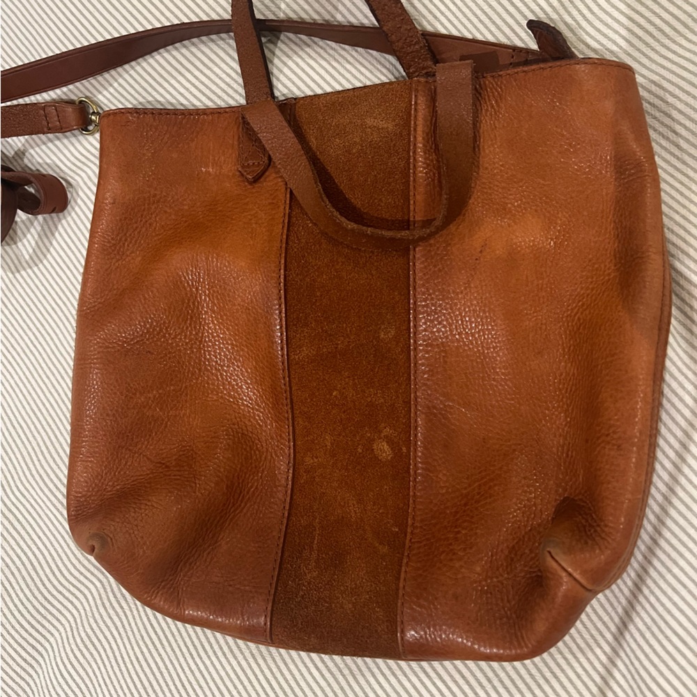 MADEWELL leather/suede small crossbody tote with zipper